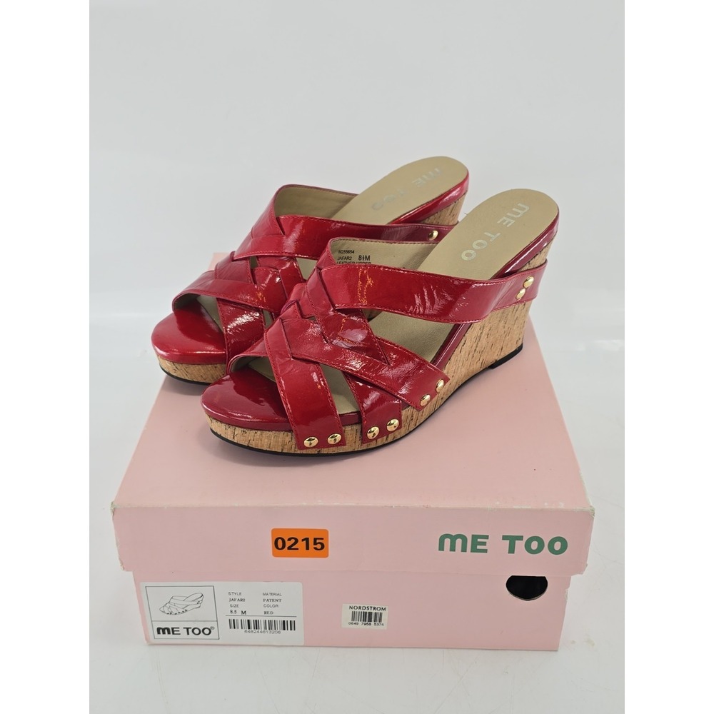 Me Too Jafar Patent Red Leather Wedge Sandals 4 1/4 Inch Heel Comfort Sz 8.5 M‎